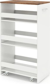 Carrinho Cozinha 47,5 x 30 x 80,5 cm de armazenamento estreito de 4 níveis com rodas e grades branco e castanho