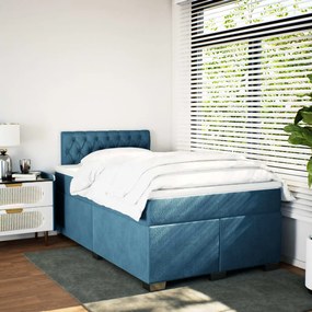 Cama boxspring com colchão 120x200 cm veludo azul-escuro