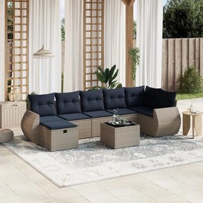 vidaXL 8 pcs conjunto sofás p/ jardim c/ almofadões vime PE cinzento