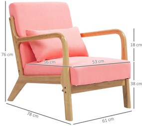 Poltrona Nórdica Acolchoada – Fauteuil Rosé – Rosa e Madeira Natural –