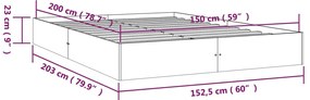Estrutura de cama king 150x200 cm madeira maciça preto