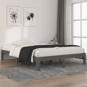Estrutura de cama 140x200 cm pinho maciço cinzento