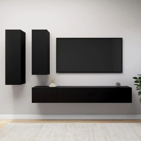 vidaXL 4 pcs conjunto de móveis de TV derivados de madeira preto