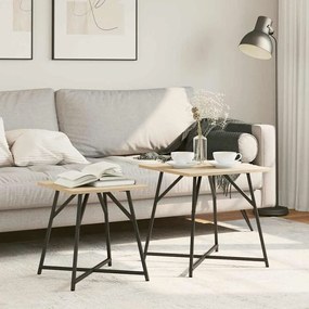 vidaXL Conjunto de mesas de apoio 2 pcs Carvalho Sonoma e Preto
