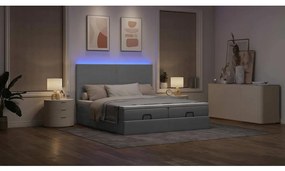 Estrutura de cama otomana com colchões tecido cinzento claro