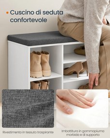 Banco para sapatos 30,5 x 104 x 48 cm (P x L x A) com espaço de arrumação e compartimentos abertos ajustáveis