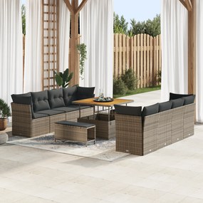 Conjunto de Sofá de Jardim de 11 Peças com Almofadas Cinza Rattan Sint