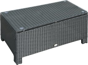 Outsunny Mesa de Centro para Jardim Tampo de Vidro Temperado 5 Mm Vime Trançado 85x50x39 cm Máx. 50 Kg Preto | Aosom Portugal