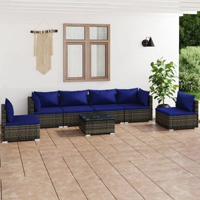 vidaXL 7 pcs conjunto lounge de jardim c/ almofadões vime PE cinzento