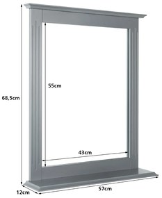 Espelho de casa de banho com prateleira adicional, espelho de parede para pia de banheiro, quarto 57 x 12 x 68,5 cm cinzento
