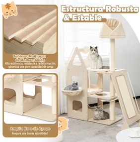 Arranhador para gatos Torre de madeira para gatos com 165 cm de altura com bola e postes para início Móveis para centro de atividades natural