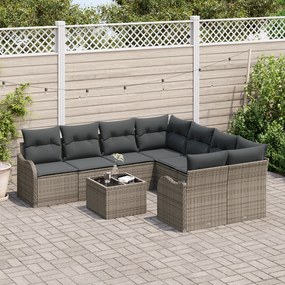 Conjunto de Sofás de Jardim vidaXL de 9 Peças com Almofadas Cinza Vime