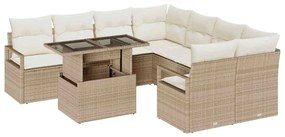 Conjunto de Sofás para Jardim vidaXL 9 Peças com Almofadas Bege Polirr