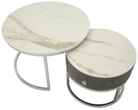 CONJUNTO DE MESAS DE CAFÉ CINZENTAS 2 PEÇAS CM Ø 70X45-50X40 CINZA E PRATA