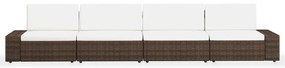 4 pcs conjunto lounge para jardim vime PE castanho