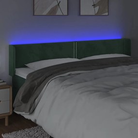 Cabeceira cama c/ luzes LED veludo 163x16x78/88 cm verde-escuro