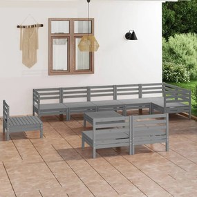 10 pcs conjunto lounge de jardim pinho maciço cinzento
