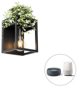 LED Candeeiro de parede inteligente preto com prateleira incl. Wifi G95 - Cage Rack Industrial