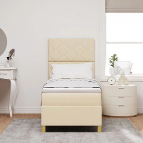 Cama Box Spring com Colchão &amp; LED Creme 80x200 cm Tecido