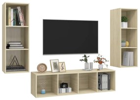 3 pcs conjunto móveis de TV derivados madeira carvalho sonoma