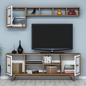 Conjunto de Mobiliário de Sala Ayla – Nogueira e Branco – TV Unit: 160