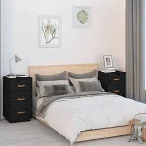 vidaXL Mesas de cabeceira 2pcs 40x40x75 cm pinho maciço preto