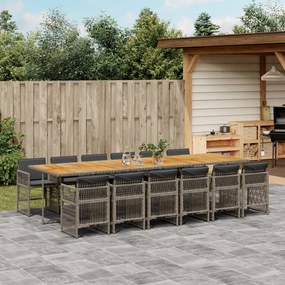 vidaXL 13 pcs conjunto jantar p/ jardim c/ almofadões vime PE cinzento