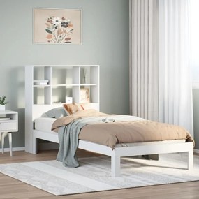 vidaXL Cama com estante sem colchão 90x200 cm pinho maciço branco