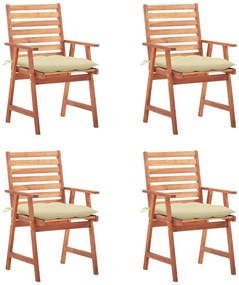 Cadeiras de jantar p/ jardim 4 pcs c/ almofadões acácia maciça