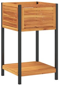 Vaso/floreira jardim c/ prateleira 45x45x80cm acácia maciça/aço