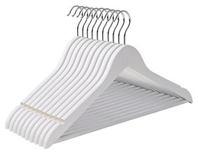Cabides de madeira SONGMICS, conjunto de 10, cabides para casacos, cabides para roupas, com entalhes nos ombros, barra antiderrapante para calças, gancho giratório 360°, para ternos, camisas, casacos, branco CRW03W10