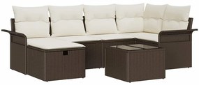 Conjunto de Sofá de Jardim de 7 Peças com Almofadas Castanho Poliratta