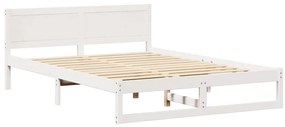 Estrutura de Cama Branca Madeira de Pinho Maciça 140 x 200 cm