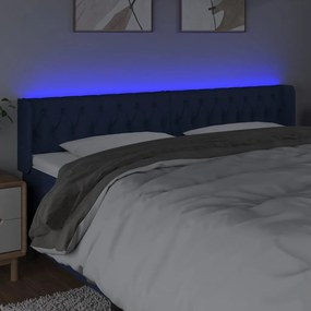 Cabeceira de cama c/ luzes LED tecido 183x16x78/88 cm azul