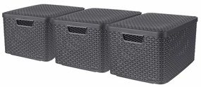 Caixas de arrumação com tampas Style 3 pcs tamanho L antracite