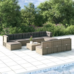 vidaXL 10 pcs conjunto lounge de jardim c/ almofadões vime PE cinzento