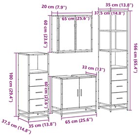 4 pcs Conjunto móveis casa de banho madeira proc. cinza sonoma