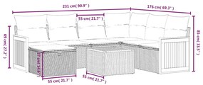 8 pcs conj. sofás jardim c/ almofadões vime PE bege misturado
