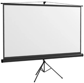 Tela de Projeção Manual com Suporte 100 Polegadas Portátil Formato 16:9 com Altura Ajustável 235,8x8x136 cm Branco e Preto
