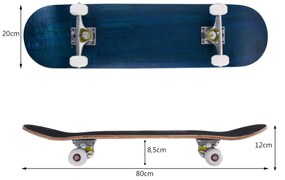 Skate Longboards para crianças Skate de madeira de bordo 79x20cm com 4 rodas PU Azul