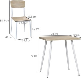 Conjunto de mesa de jantar quadrada de 3 peças com 2 cadeiras para cozinha e sala de jantar, tampo em MDF e estrutura em metal branco