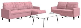 3 pcs conjunto de sofás com almofadões veludo rosa
