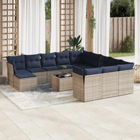 vidaXL 13 pcs conjunto sofás p/ jardim c/ almofadões vime PE cinzento