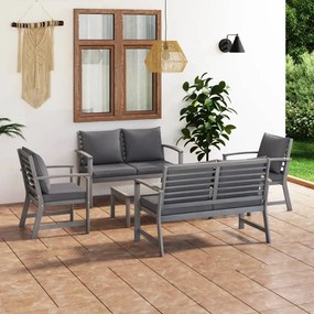 vidaXL 5 pcs conj. lounge jardim c/ almofadões acácia maciça cinzento