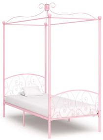 vidaXL Estrutura de cama com dossel 100x200 cm metal cor-de-rosa