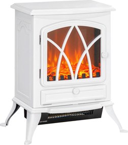 HOMCOM Lareira Elétrica Portátil Efeito Chama Realista Potência 1000W/2000W Design Compacto 45x28,5x54 cm Branco Moderno | Aosom Portugal