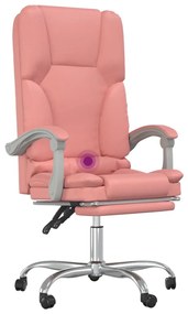 Cadeira escritório massagens reclinável couro artificial rosa
