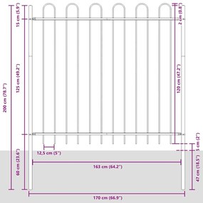 Cerca de Jardim com Topo Arqueado Cinza 5,1x1,5 m de Aço