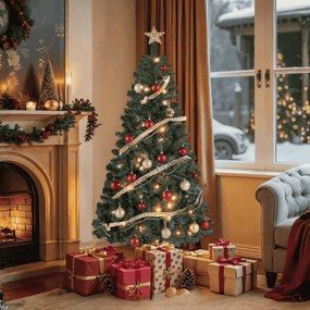 Árvore de Natal artificial 150 cm de altura com iluminação com (PACOTE BOLAS VERMELHAS) e com suporte metálico Verde