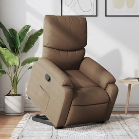 vidaXL Poltrona reclinável elevatória tecido castanho